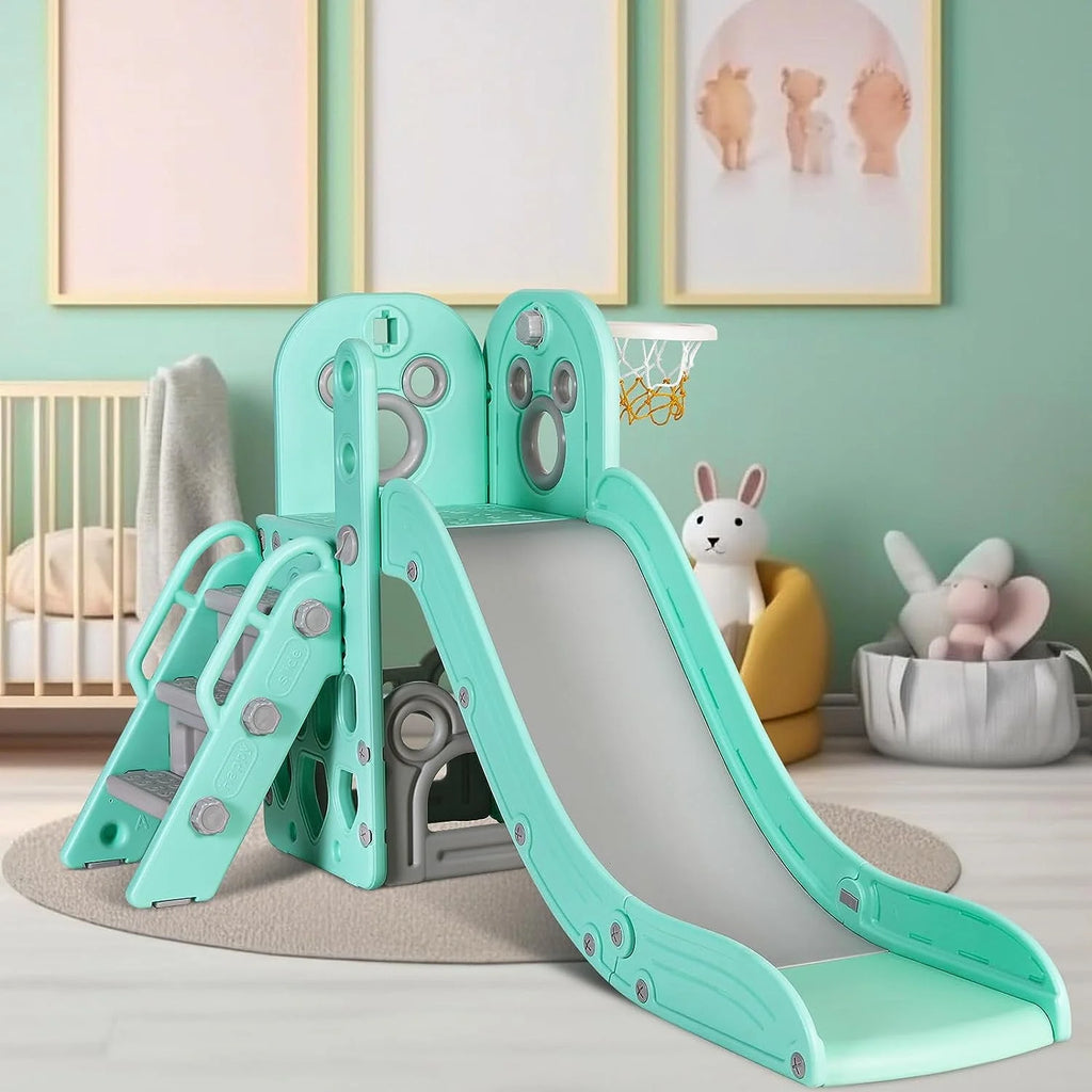 4 in 1 Toddler Slide and Climber Playset with Basketball Hoop Z81274
