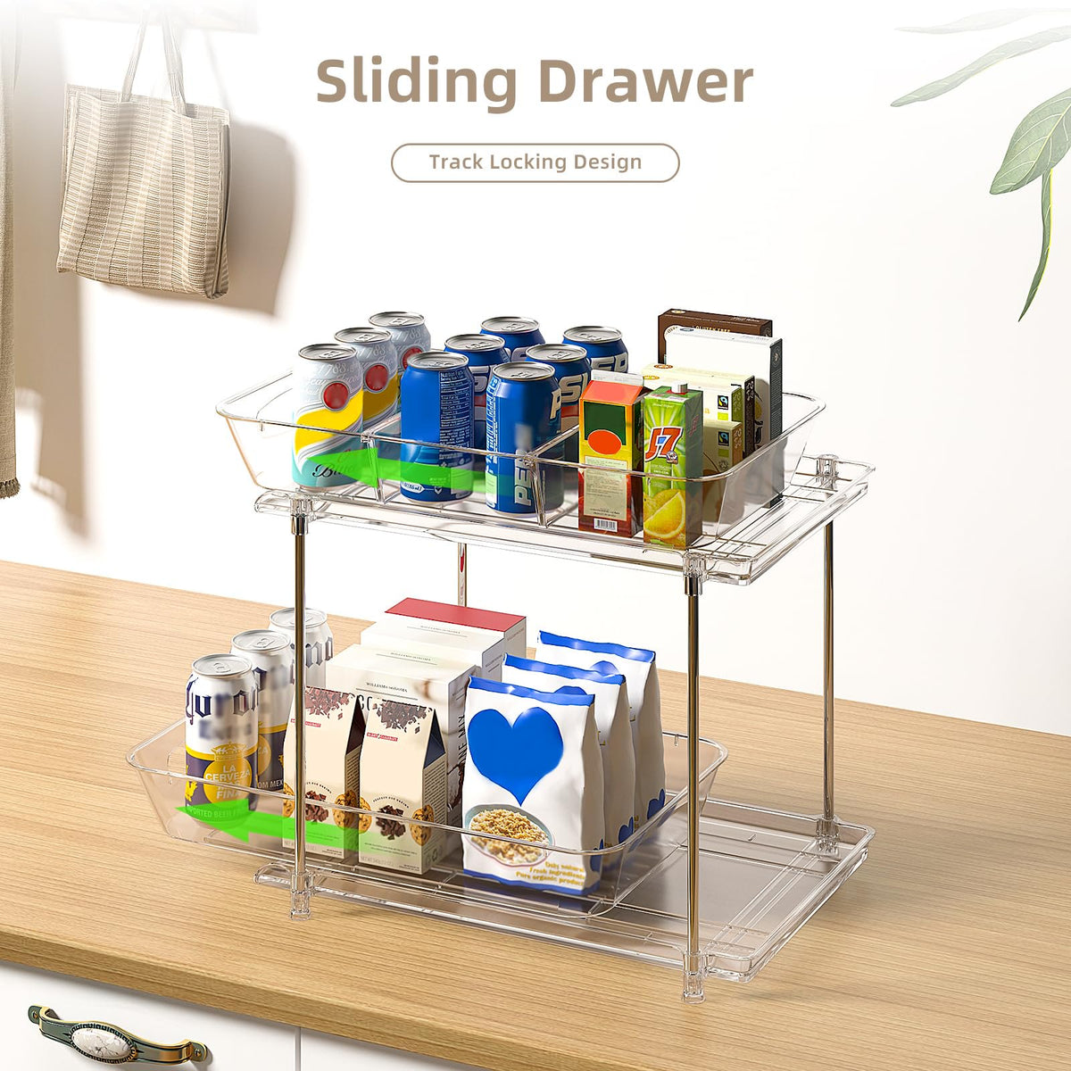 2 Pack Clear Pull Out Drawer Under Sink Organizer with Movable Dividers D8641