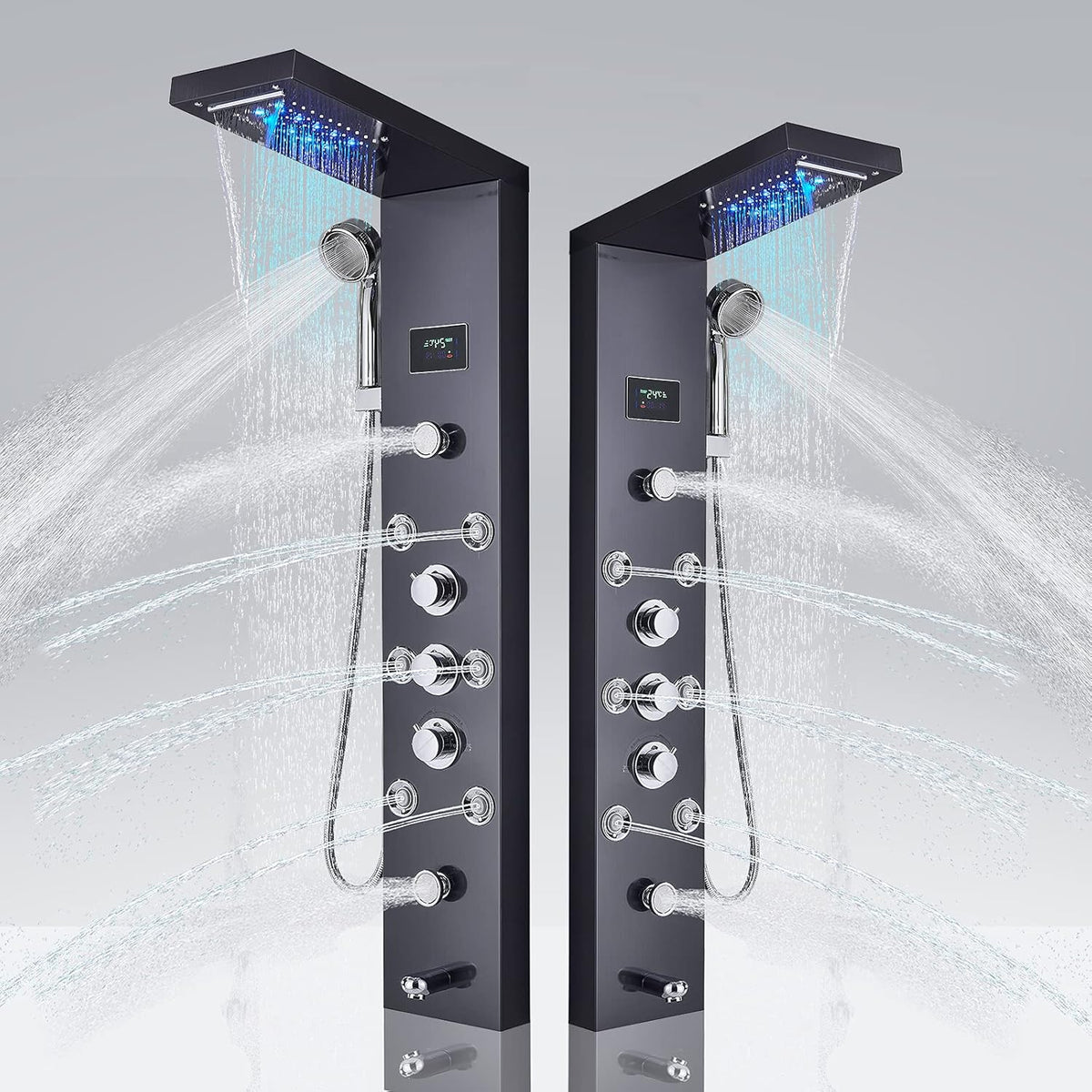 LED Shower Panel Tower System, 6-Function Shower Tower, Rain Massage Full Body Shower System with Jets, LED Rainfall Waterfall Shower Head, Brushed Nickel P253