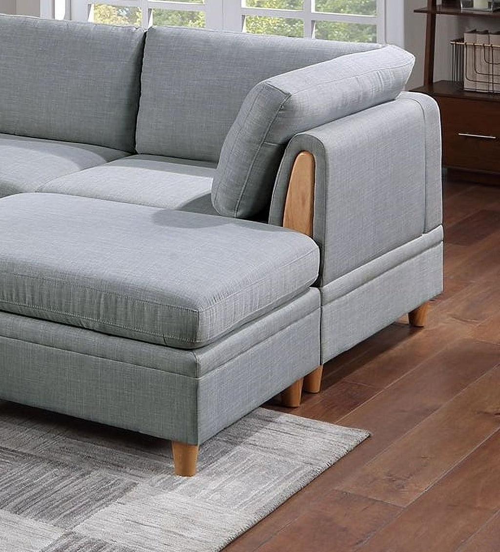 Light Grey 8pc Sectional Sofa Set with Wedges, Armless Chairs and Ottomans E7053