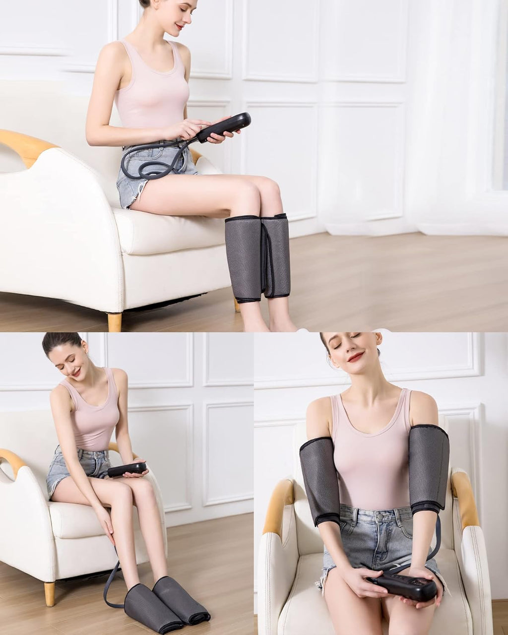 Air Compression Leg Massager with Handheld Controller, 2 Modes 3 Intensity Levels C7145