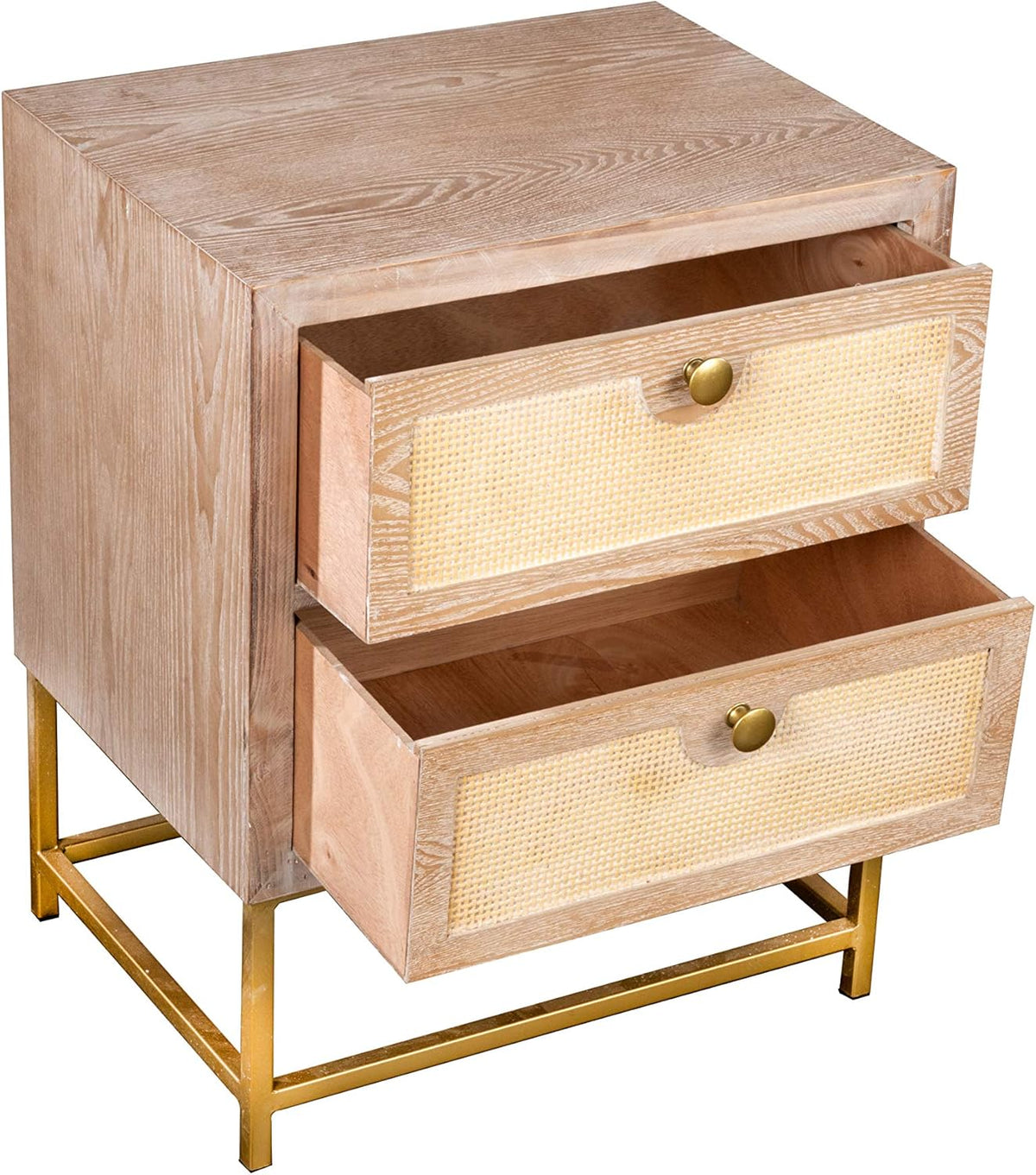 Brown 2 Drawer Cane Nightstand M7542
