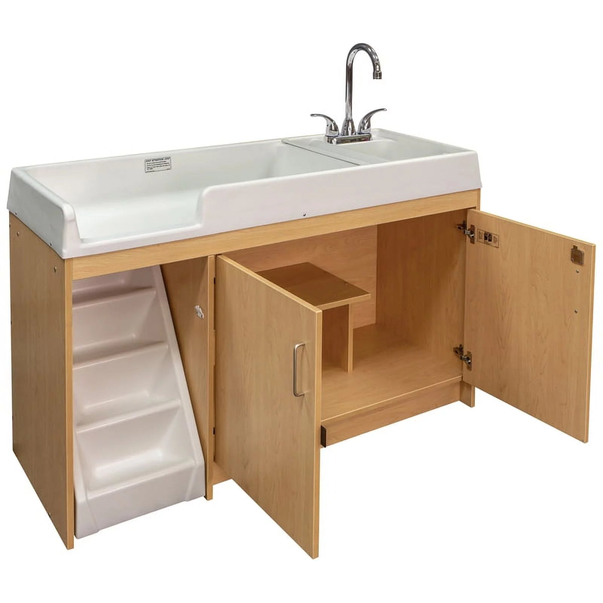 Maple Wood Toddler Changing Table with Sink and Steps J882