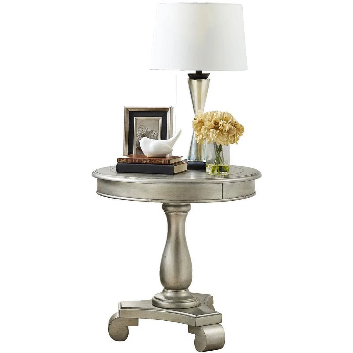 Round Wood Pedestal End Table Set of 2 Y5913
