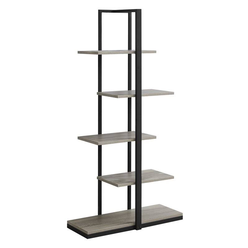 5 Shelf Metal Bookcase in Dark Taupe and Black M947