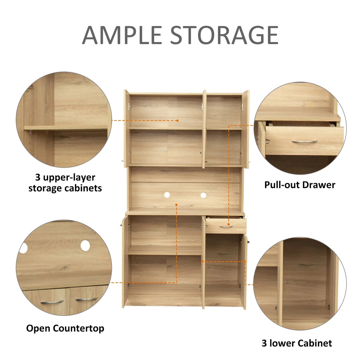 70.87" Tall Wardrobe & Kitchen Cabinet with 6 Doors 1 Drawer Rustic Oak U323