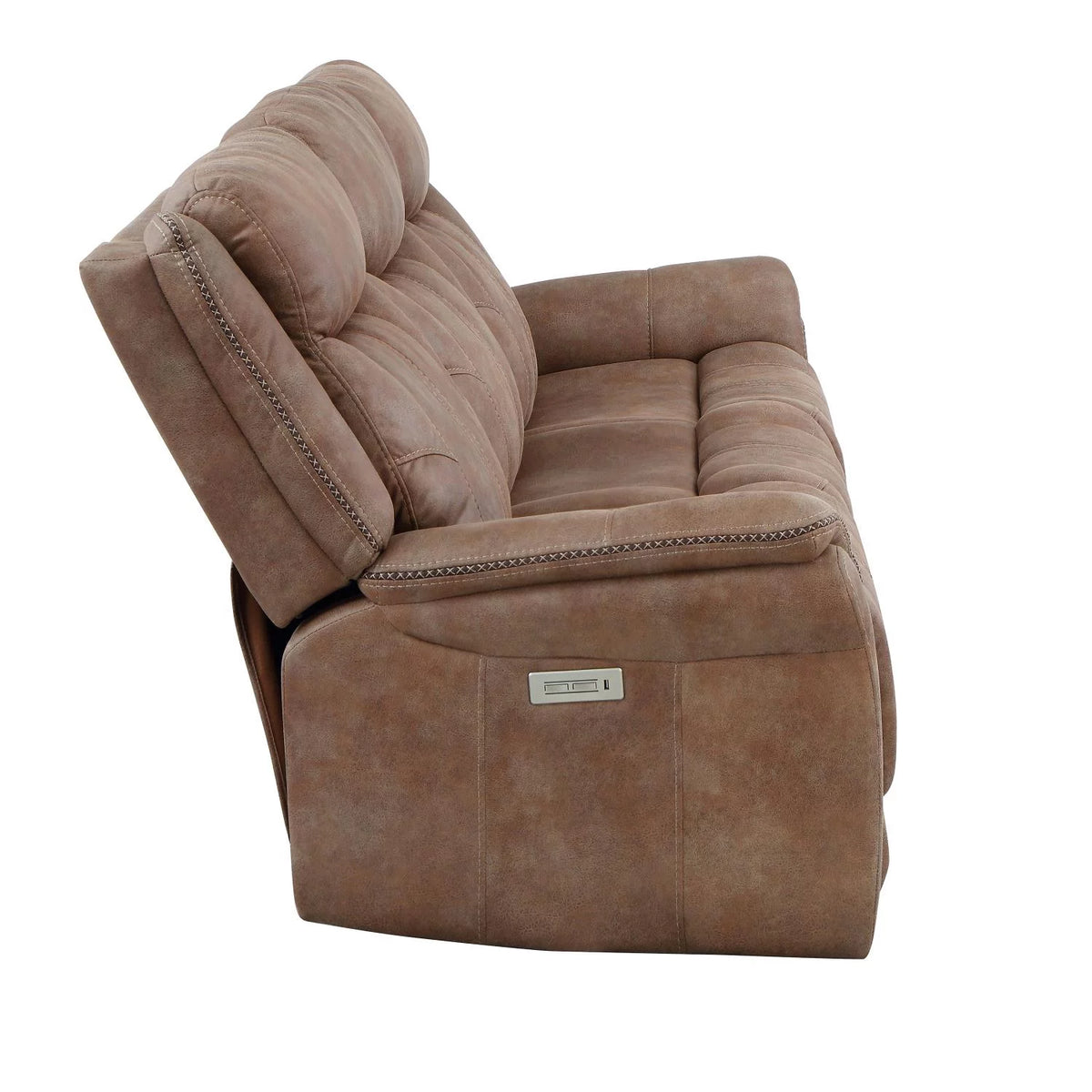 Camel Brown Polyester Faux Suede Power Reclining Sofa H3780