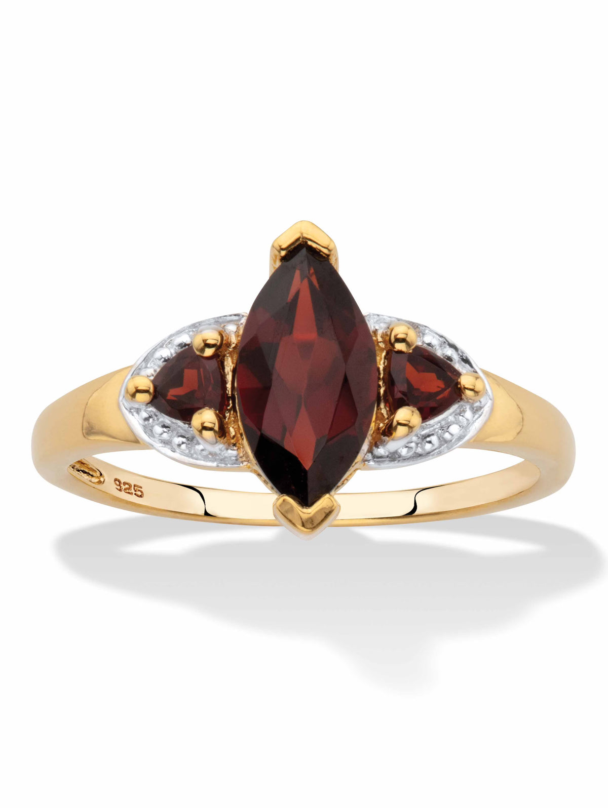 Marquise and Trillion Cut Red Garnet Ring, 1.68 TCW 14k Gold-Plated Sterling Silver W29152
