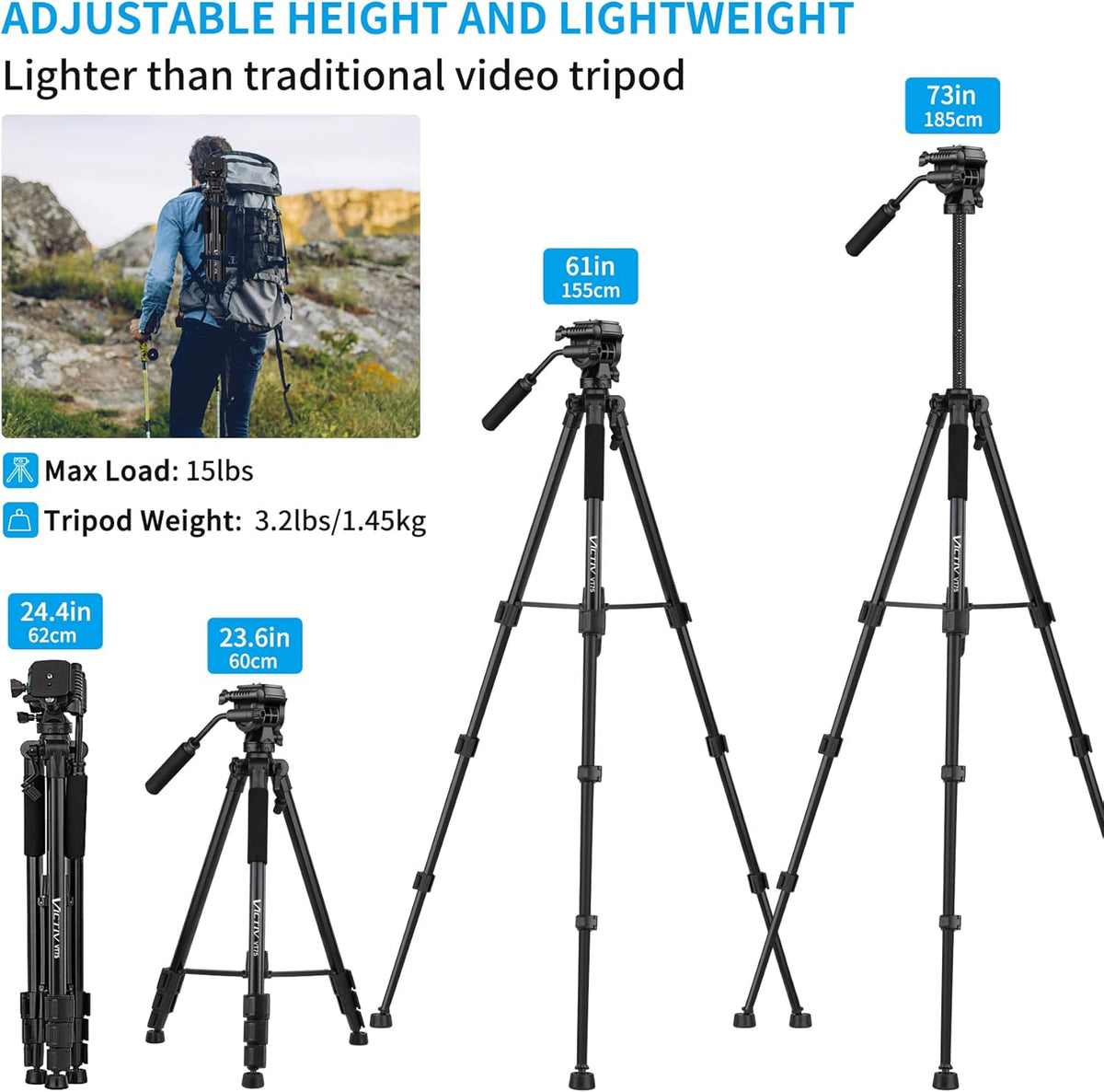 73 inch Tripod with Fluid Head, 2 Quick Release Mounts, Tablet & Phone Mount, Pack of 2 Y884039