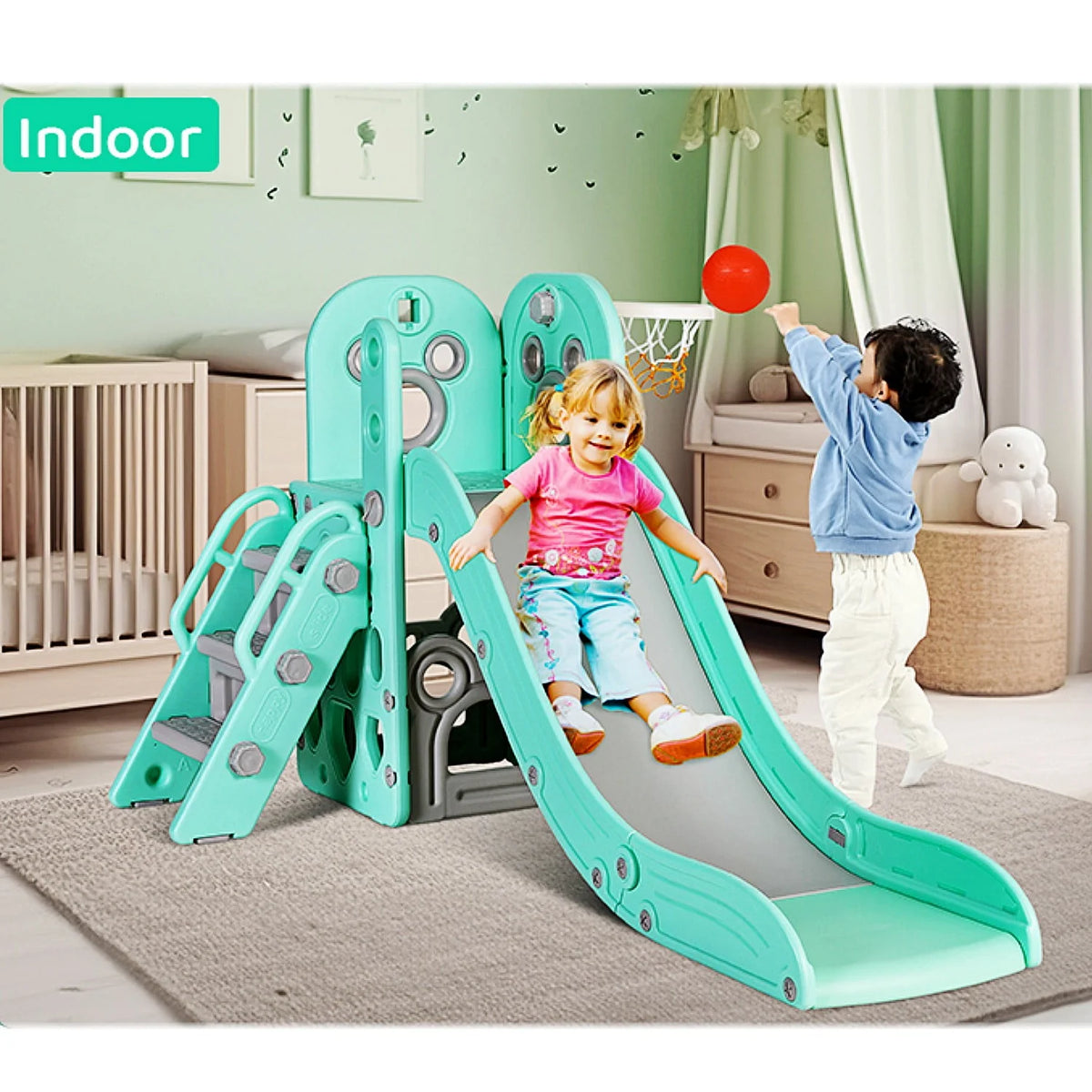 4 in 1 Toddler Slide and Climber Playset with Basketball Hoop Z81274
