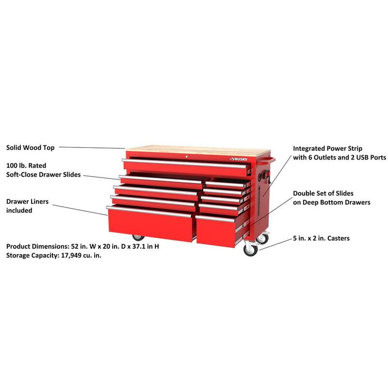 52 in. Red Mobile Workbench Cabinet F6978