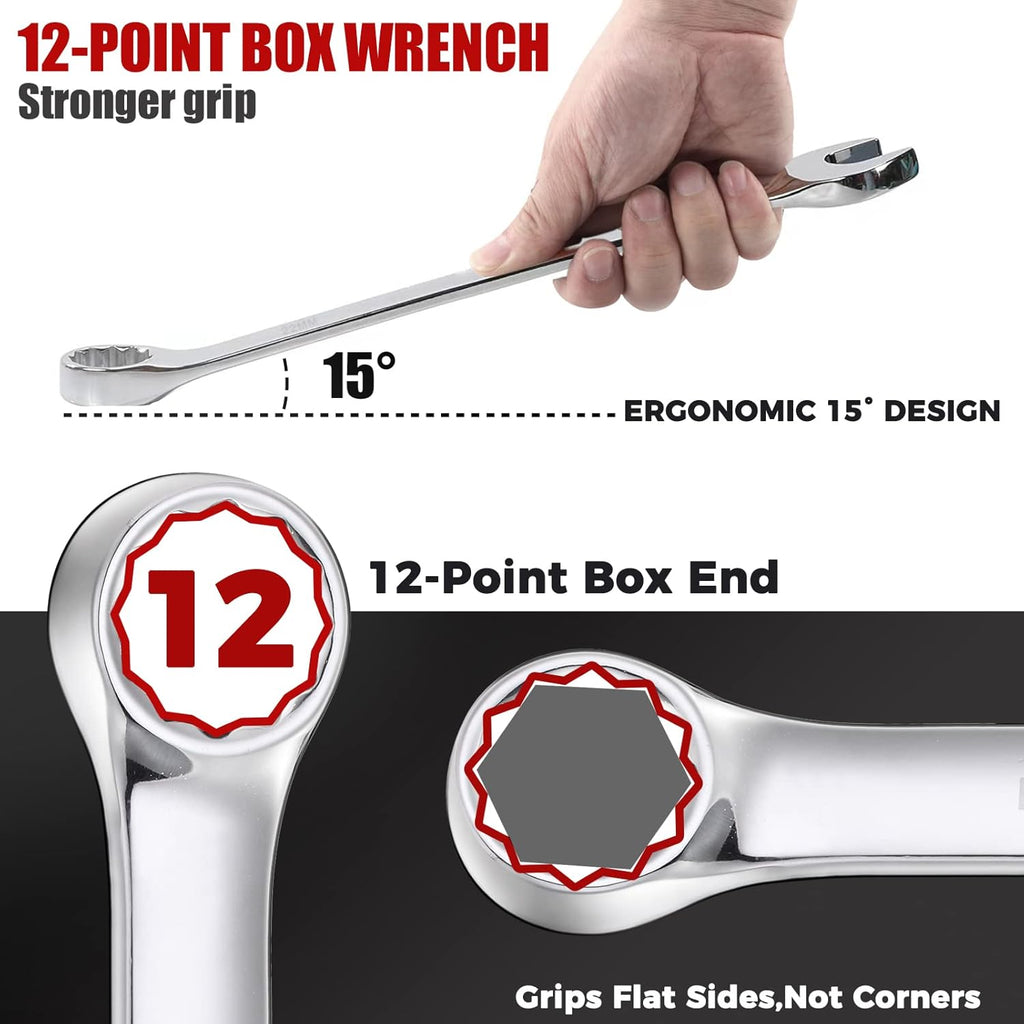 32-Piece Chrome Vanadium Steel Combination Wrench Set with Rolling Pouch W3377