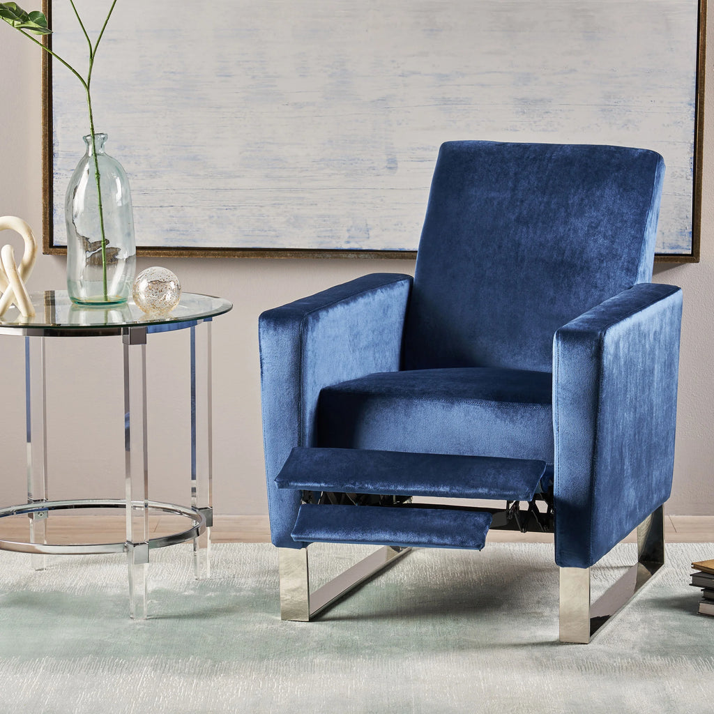 Cobalt Velvet Push Back High Leg Recliner I955721