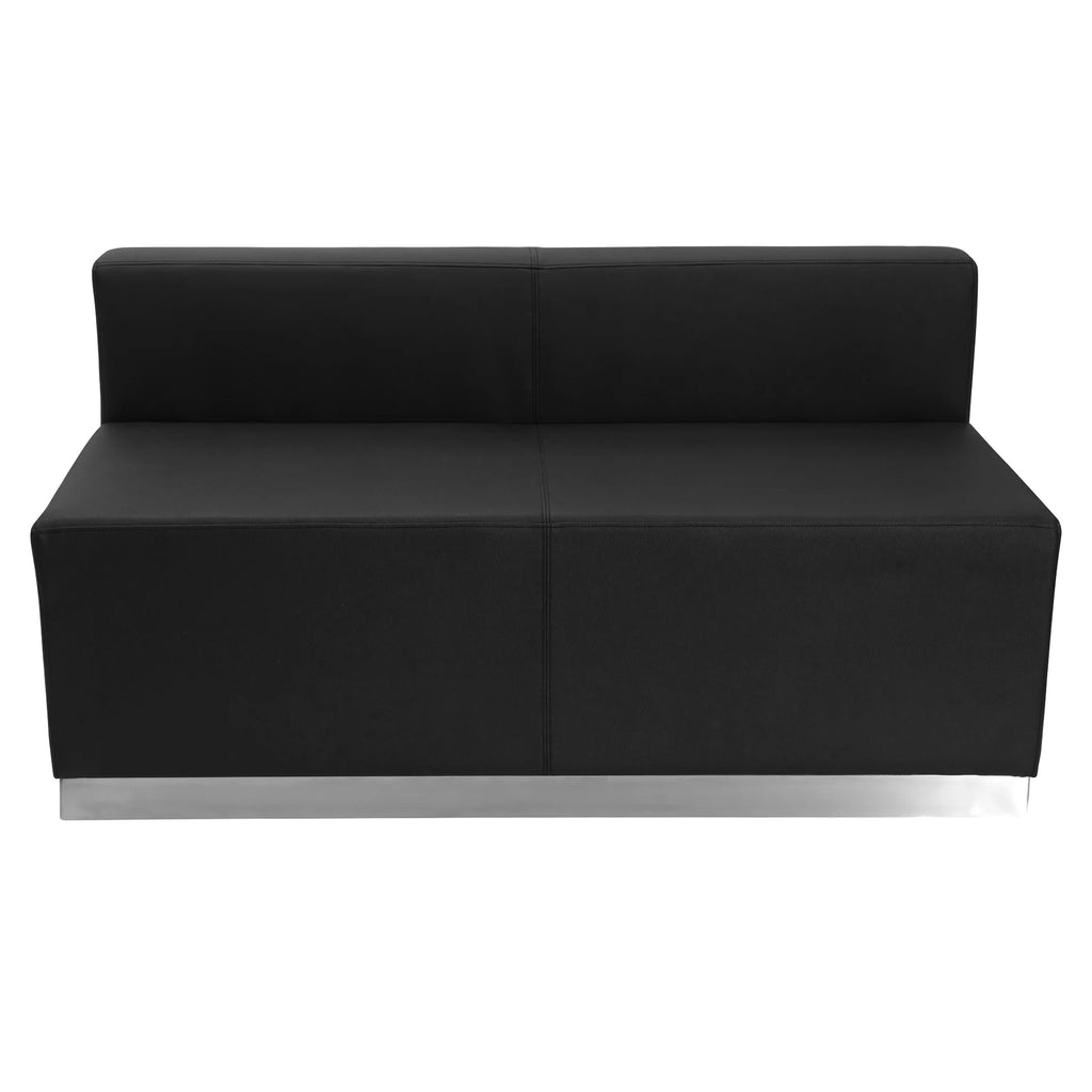 Black LeatherSoft Loveseat with Brushed Stainless Steel Base A359