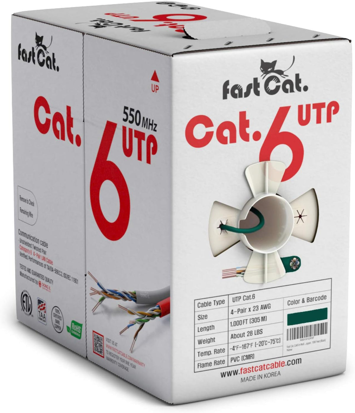 Cat6 Ethernet Cable 1000ft - 23 AWG, CMR, Solid Bare Copper UTP LAN Cable (Purple) A113647