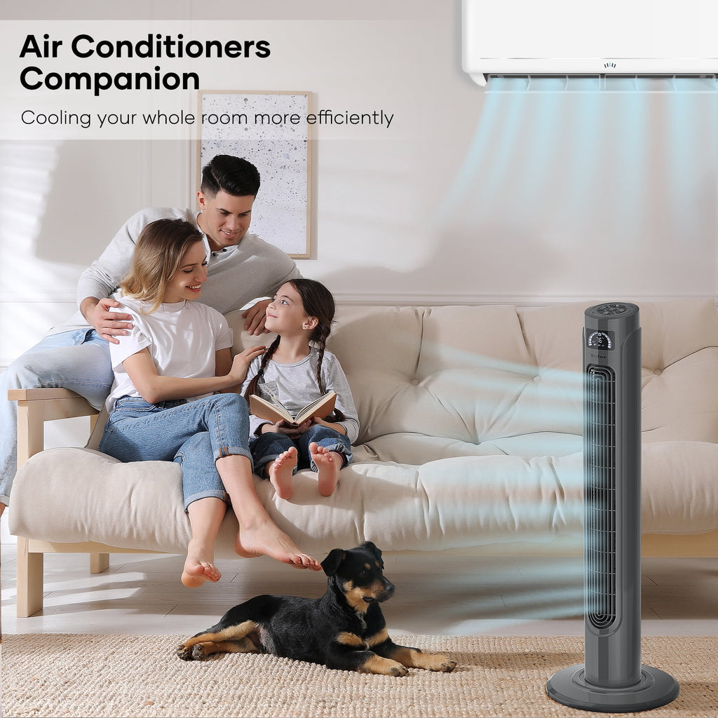 36 Tower Fan with Remote, 3 Speeds 3 Modes 15H Timer, 90° Oscillating, Grey H2328