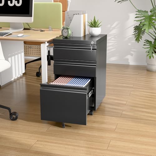 Black 3 Drawer Metal File Cabinet with Lock U6642
