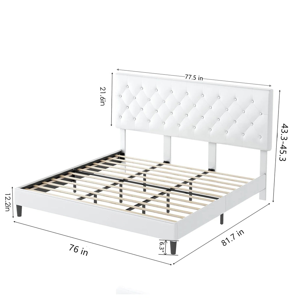 Black Faux Leather Upholstered Button Tufted Full Size Platform Bed Frame with Adjustable Headboard T17948