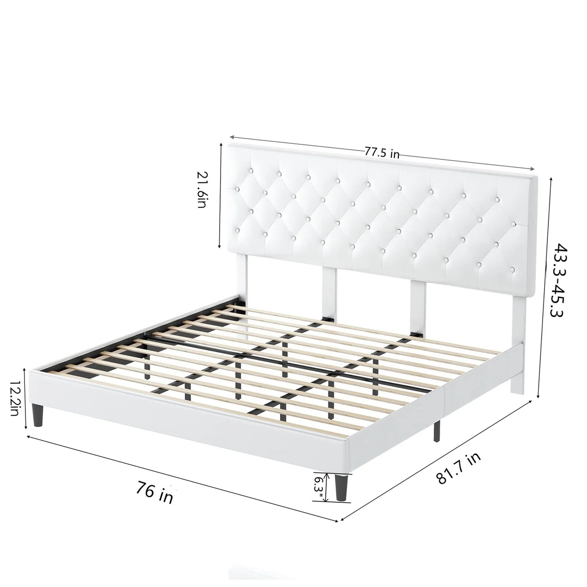 Black Faux Leather Upholstered Button Tufted Full Size Platform Bed Frame with Adjustable Headboard T17948