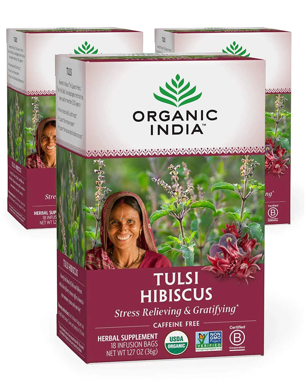 Hibiscus Herbal Tea, Caffeine-Free, 18 Infusion Bags, 3 Pack G356