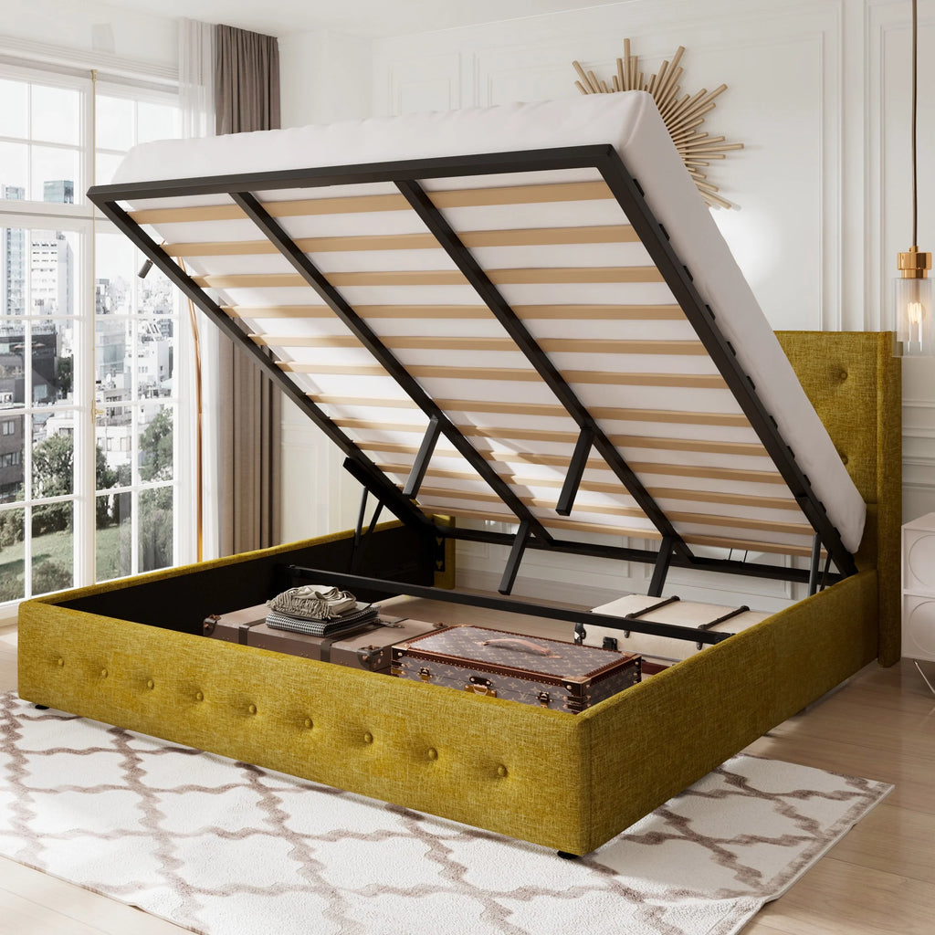Queen Size Lift Up Platform Storage Bed Frame with Wingback Headboard X350257