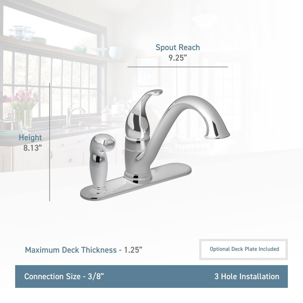 Chrome Single-Handle Kitchen Faucet with Side Spray A8971