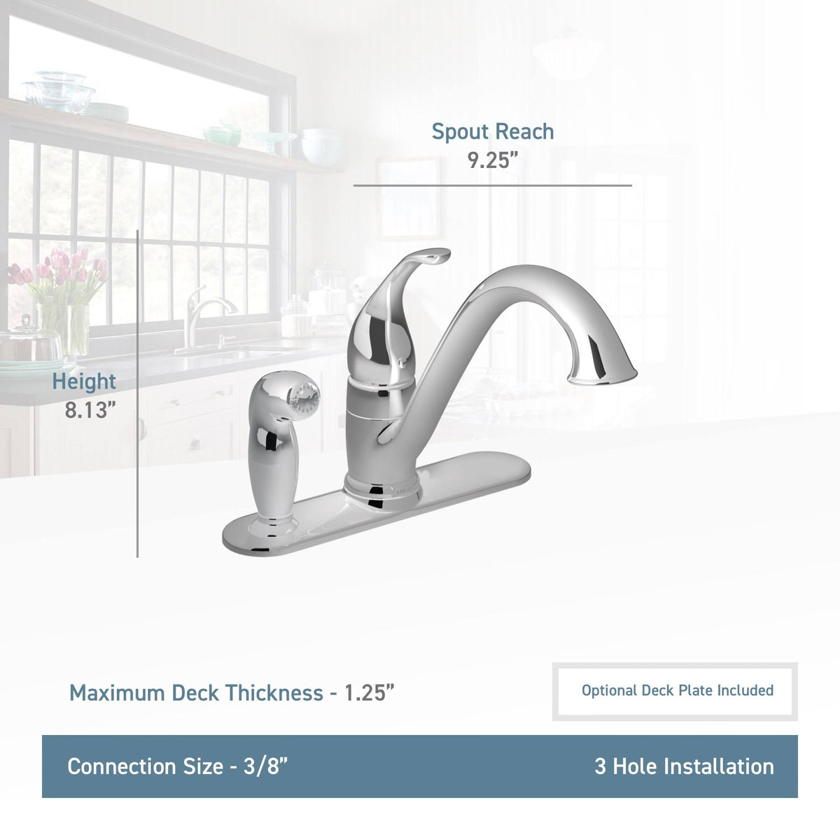 Chrome Single-Handle Kitchen Faucet with Side Spray A8971