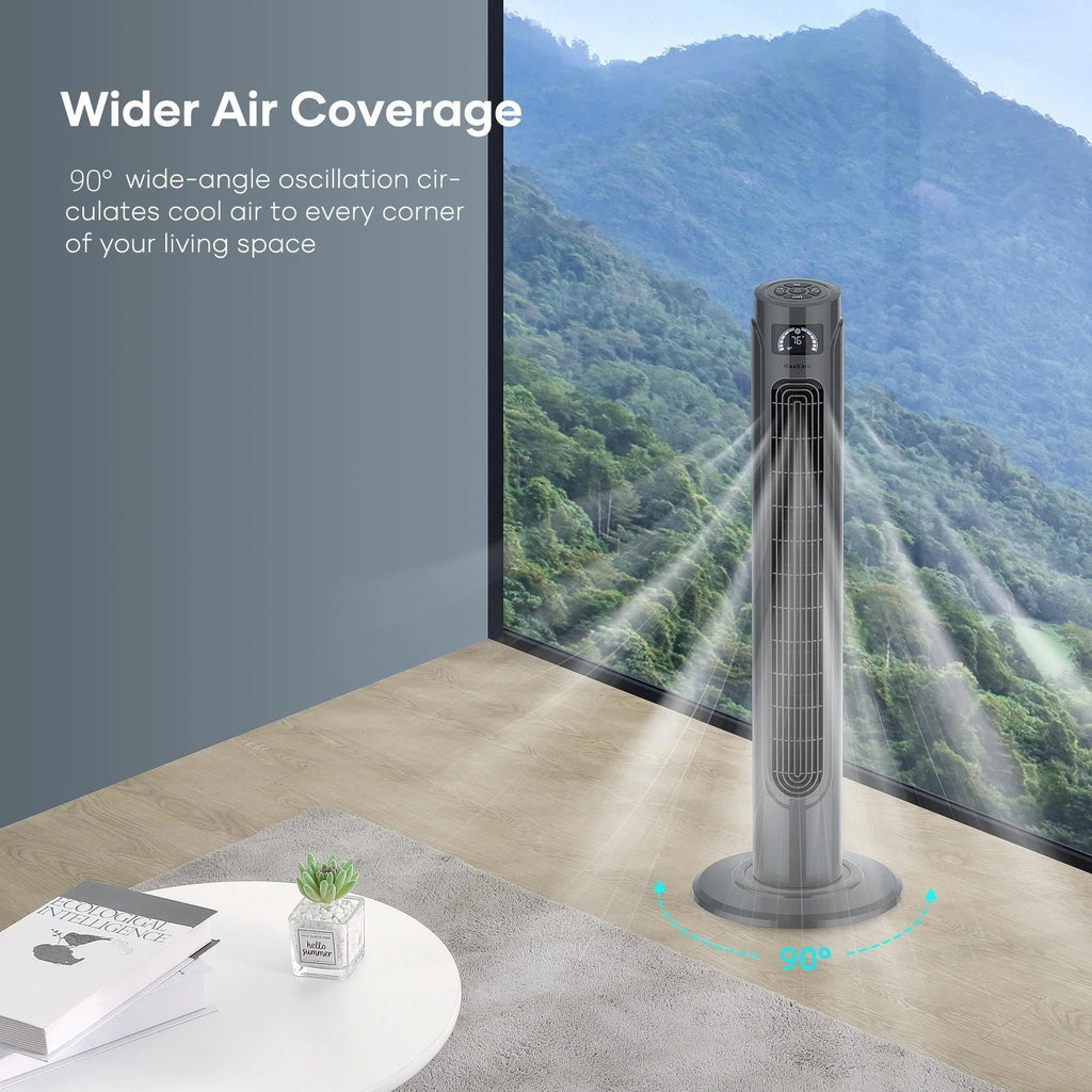 36 Tower Fan with Remote, 3 Speeds 3 Modes 15H Timer, 90° Oscillating, Grey H2328
