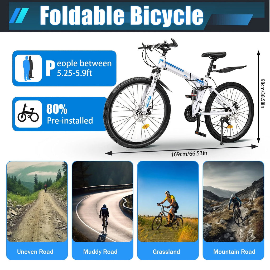 26 Mountain Bike 21-Speed Folding Dual Disc Brake Bicycle H5248