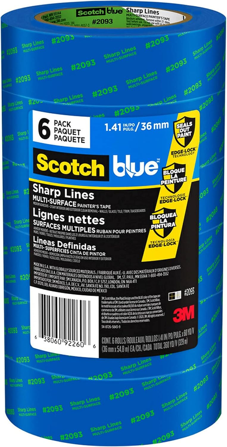 ScotchBlue Sharp Lines Painter's Tape, 1.41 in x 60 yd, 6-Rolls Pack of 2 R3613