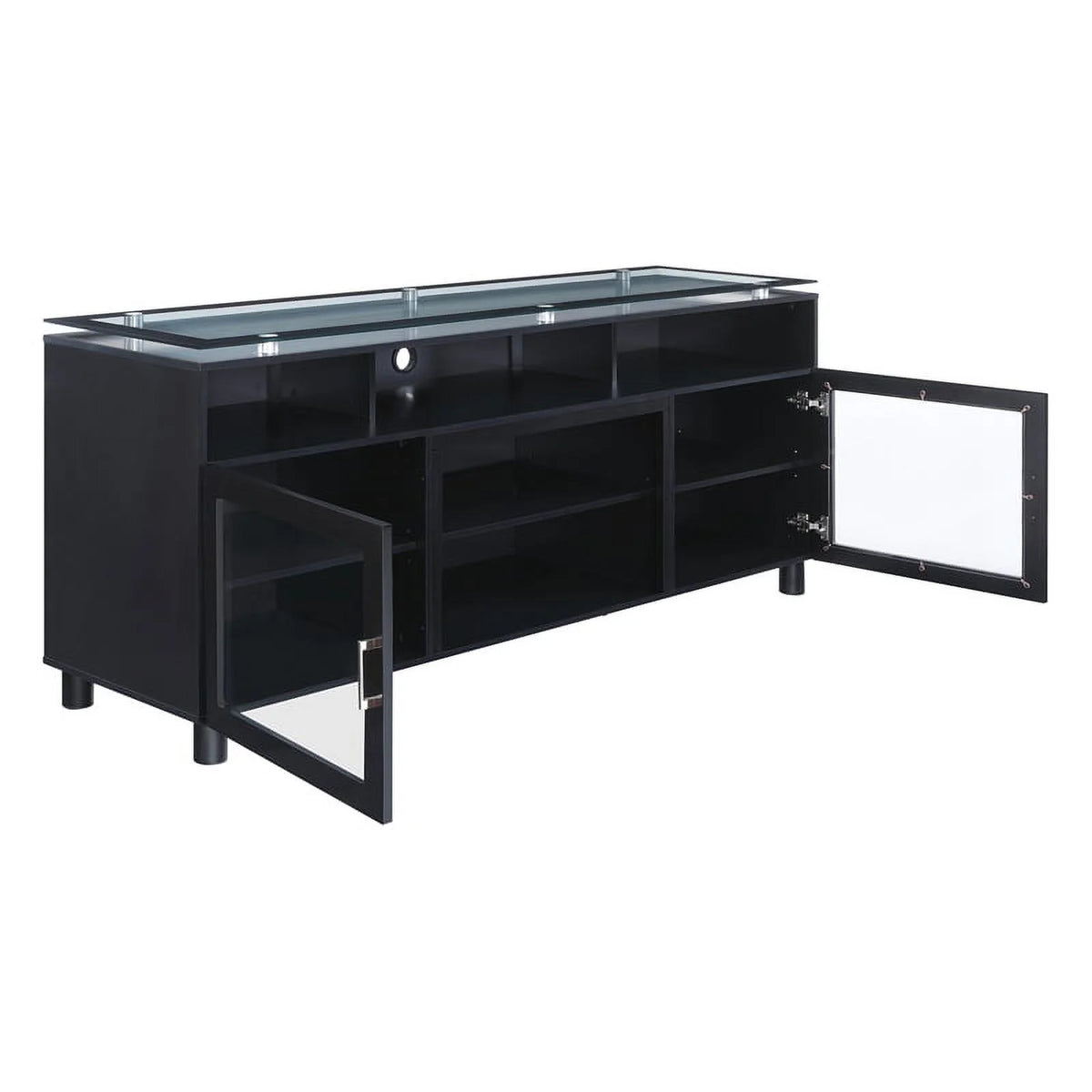72" Black Engineered Wood TV Stand with Tempered Glass G174806