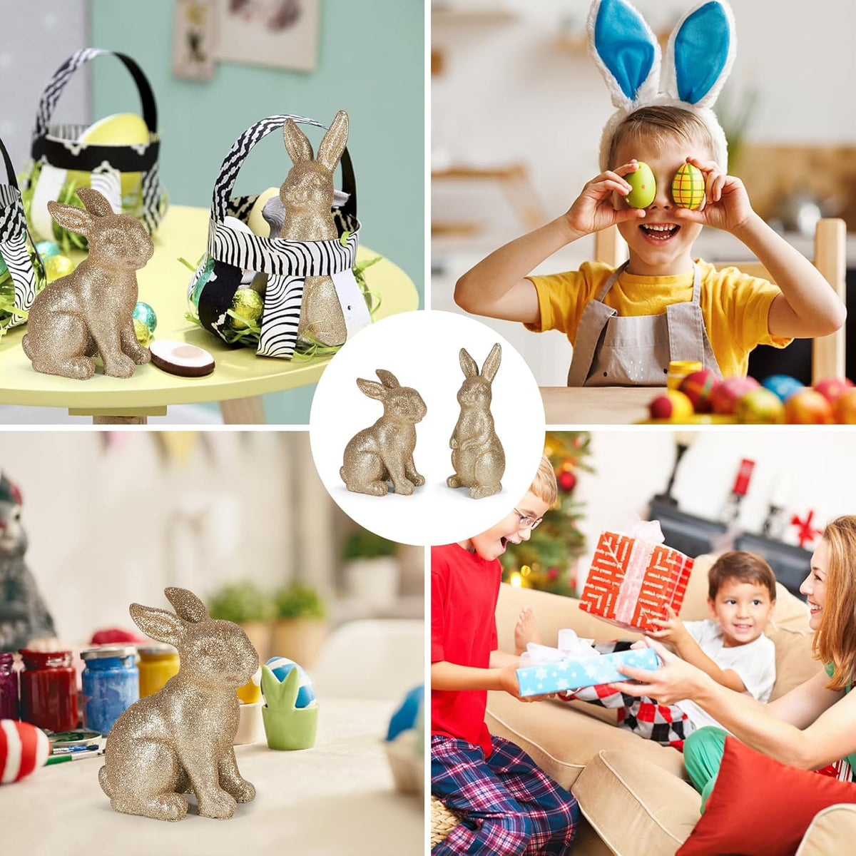 Golden Polyresin Bunny Easter Decor Statue R4955