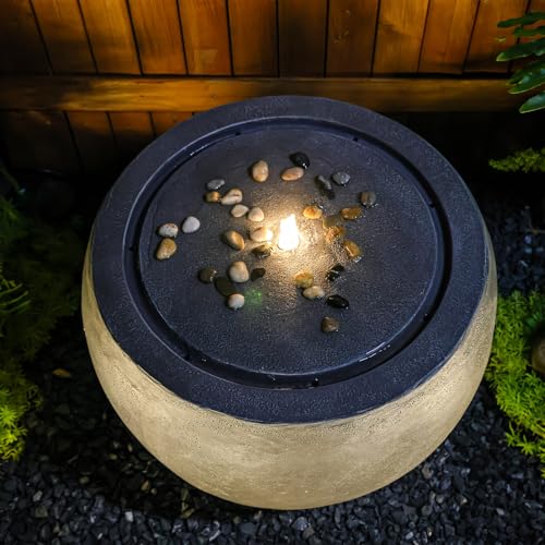 Large Round Bubbler Water Fountain with Lights & Pump Gray I475