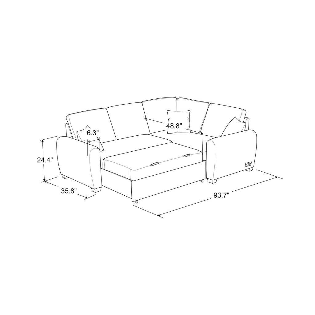 Charcoal Gray Fabric Sectional Sofa with USB & Power M48196