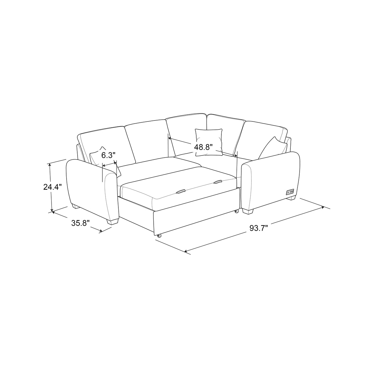Charcoal Gray Fabric Sectional Sofa with USB & Power M48196
