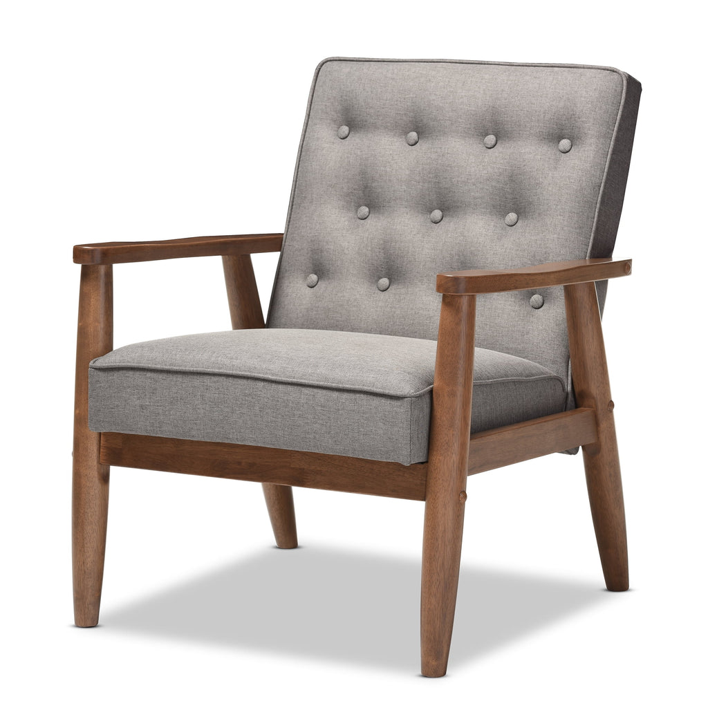 Grey Fabric Upholstered Wooden Lounge Chair U683