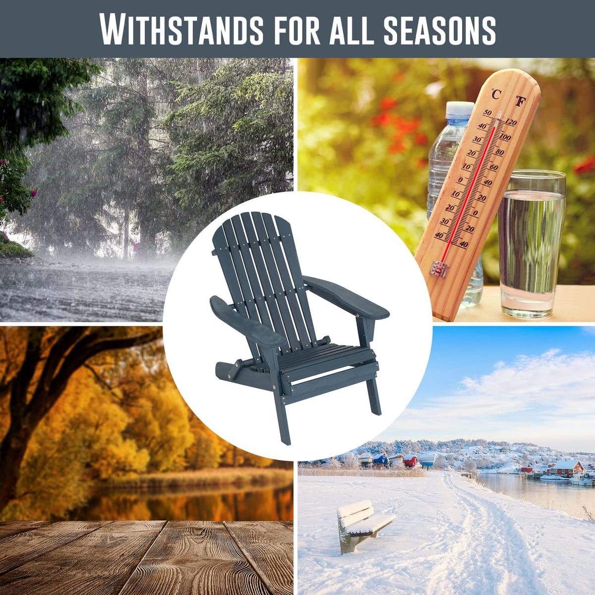 Folding Adirondack Chair Set of 2 Grey X127644