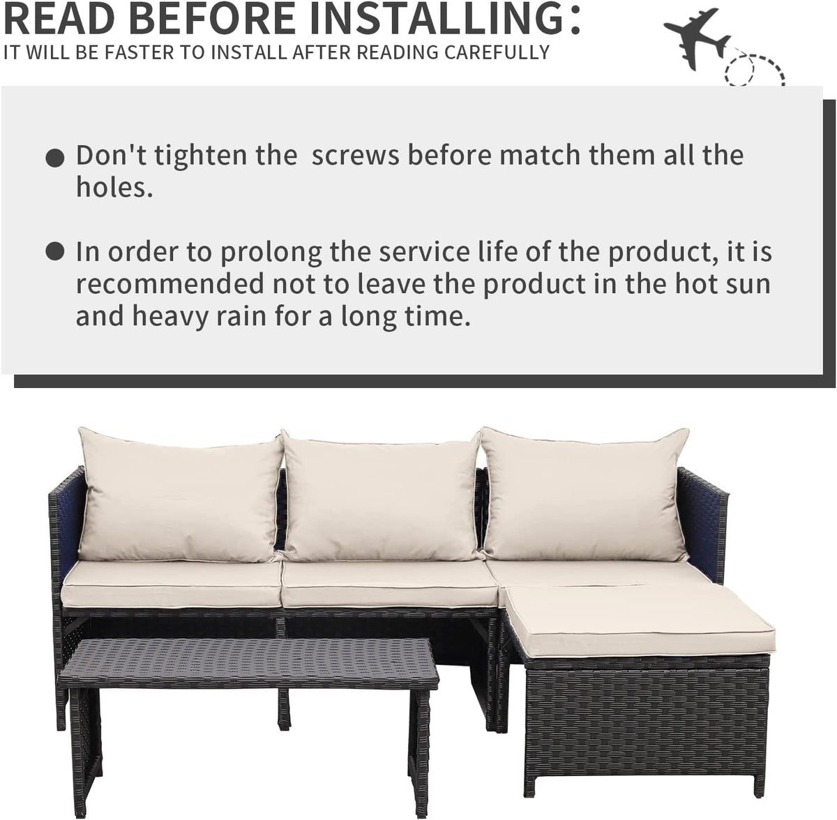 3-Piece Outdoor PE Rattan Patio Conversation Sofa Set K378