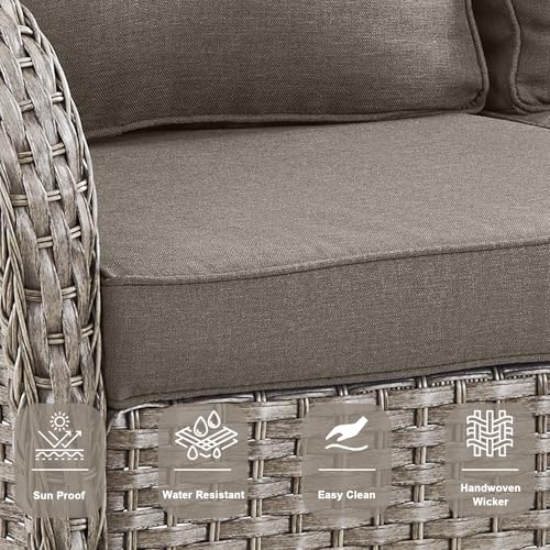 Brown Wicker High Back Patio Club Chair Set of 2 with Removable Cushions R52665