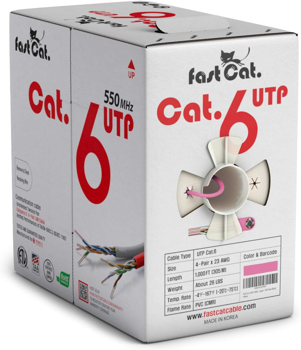 Cat6 Ethernet Cable 1000ft - 23 AWG, CMR, Solid Bare Copper UTP LAN Cable (Purple) A113647