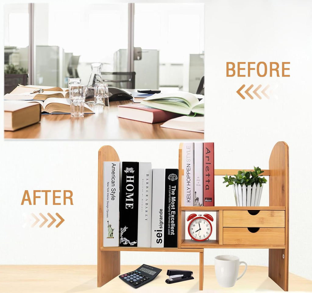 Bamboo Desktop Bookshelf Organizer I40332