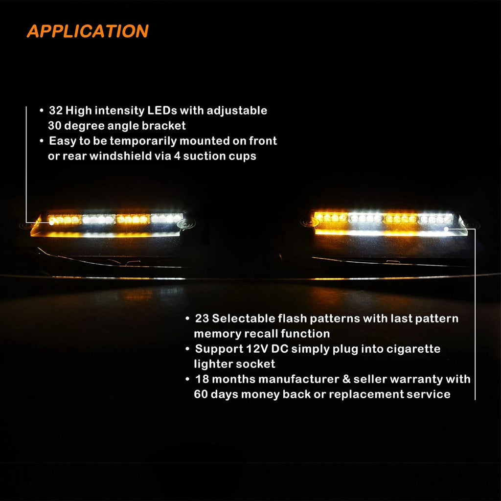 Amber White LED Emergency Dash Light Bars Q78744