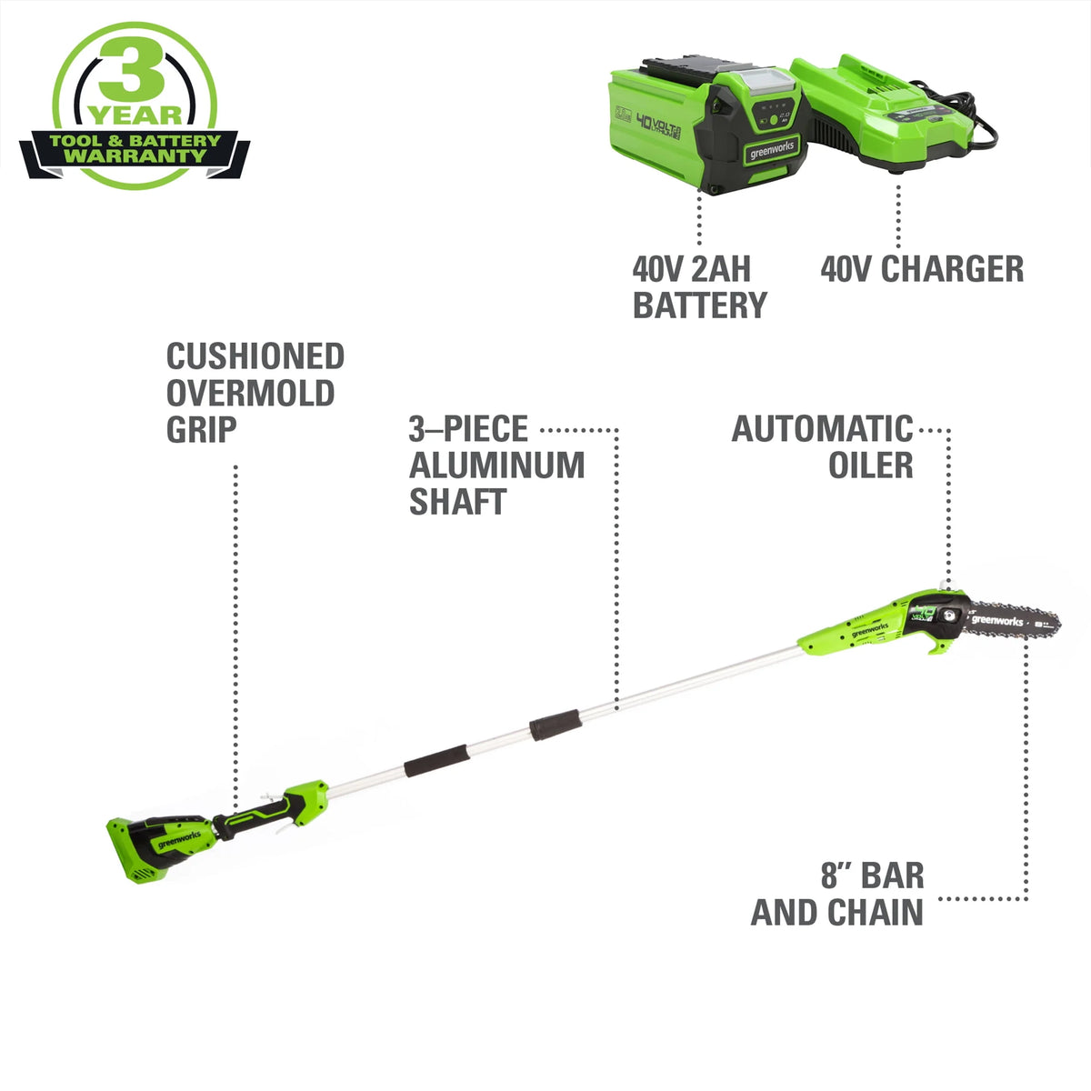 40V 8 Cordless Pole Saw with 2.0 Ah Battery and Charger H6349