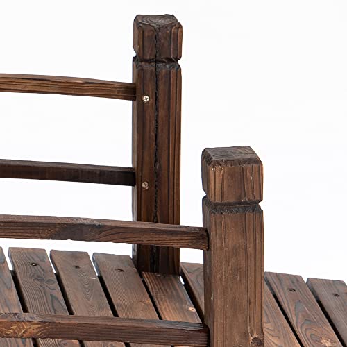 Fir Wood Garden Bridge Arc Walkway with Side Railings, Stained Wood, 60" x 26.5" x 19" F520