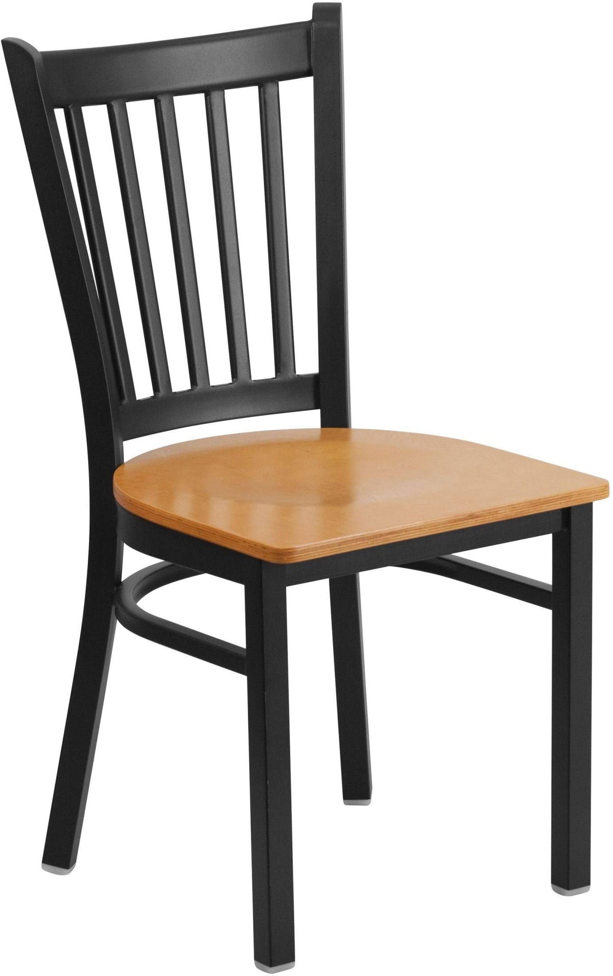 Black Vertical Back Metal Restaurant Chair with Natural Wood Seat H383808