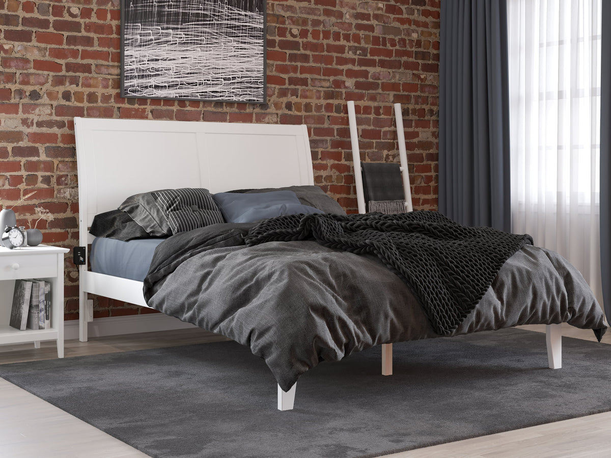Queen Wood Platform Bed Frame with Sleigh Headboard, White E748244