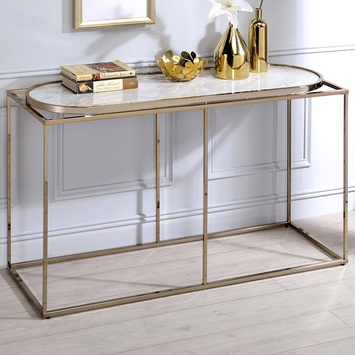Champagne and White Faux Marble Console Table W7343