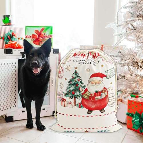 4 Pack Large Christmas Canvas Gift Bags with Drawstring V64455
