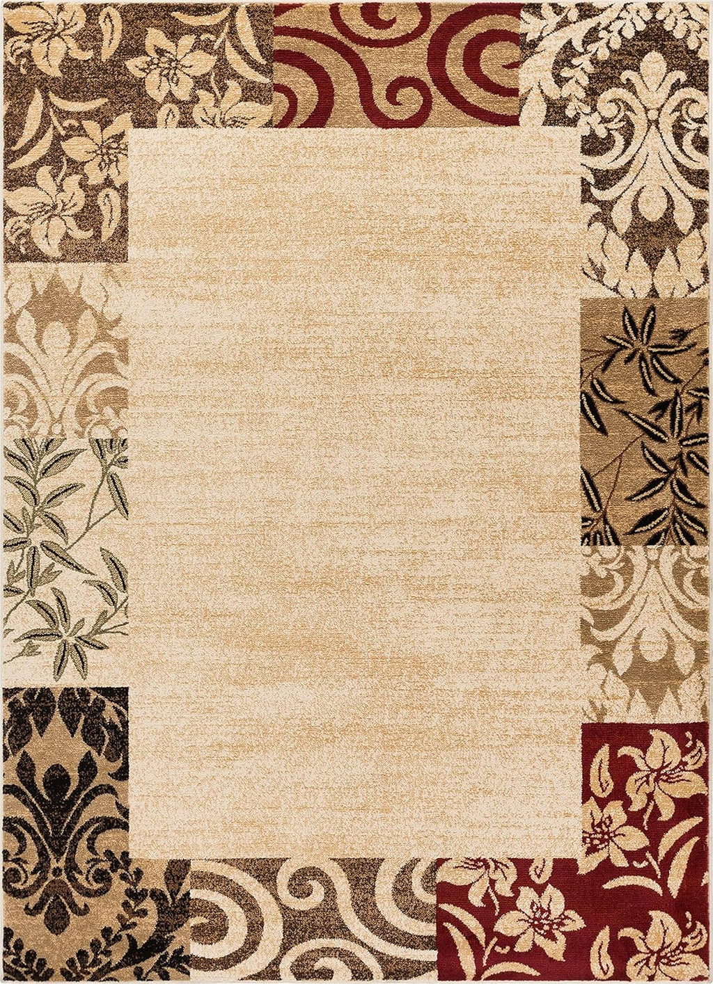 Beige Damask Border Rug 7x10 Oval T120024