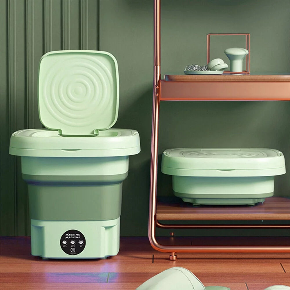 Mini Folding Washing Machine with Dryer Bucket 8L Green L24950
